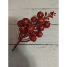 Ягоды на веточке с пайетками, цв. красный, цена за 1 шт